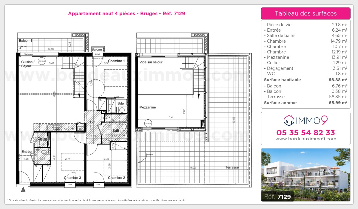 Plan et surfaces, Programme neuf Bruges Référence n° 7129