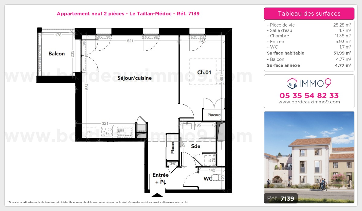 Plan et surfaces, Programme neuf Taillan-Médoc Référence n° 7139