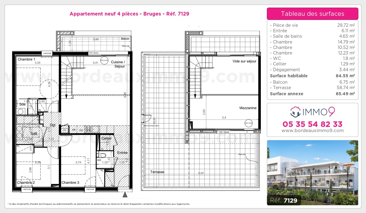 Plan et surfaces, Programme neuf Bruges Référence n° 7129