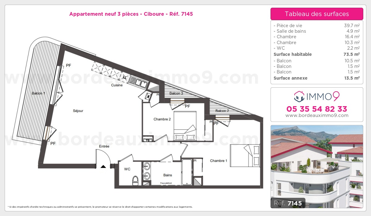 Plan et surfaces, Programme neuf Ciboure Référence n° 7145