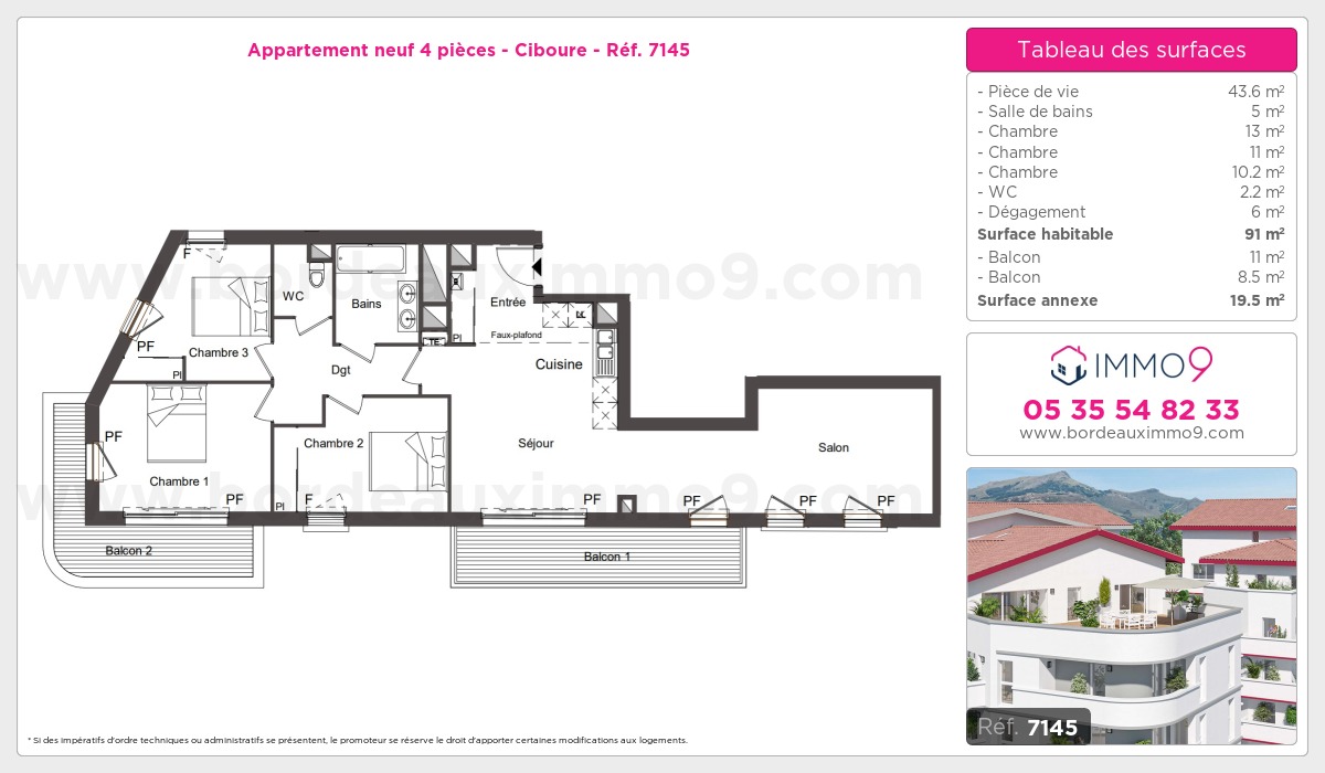 Plan et surfaces, Programme neuf Ciboure Référence n° 7145