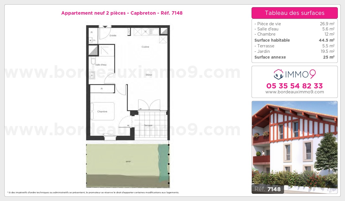 Plan et surfaces, Programme neuf Capbreton Référence n° 7148