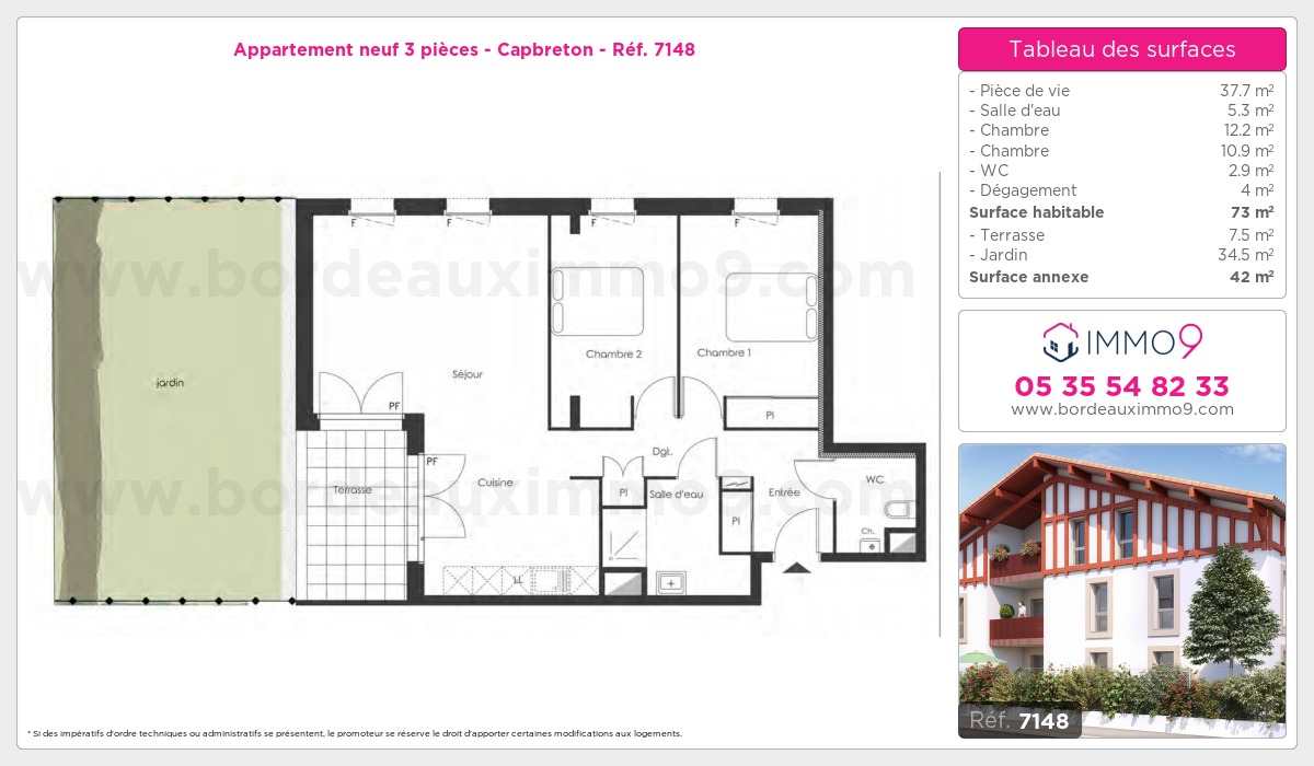 Plan et surfaces, Programme neuf Capbreton Référence n° 7148