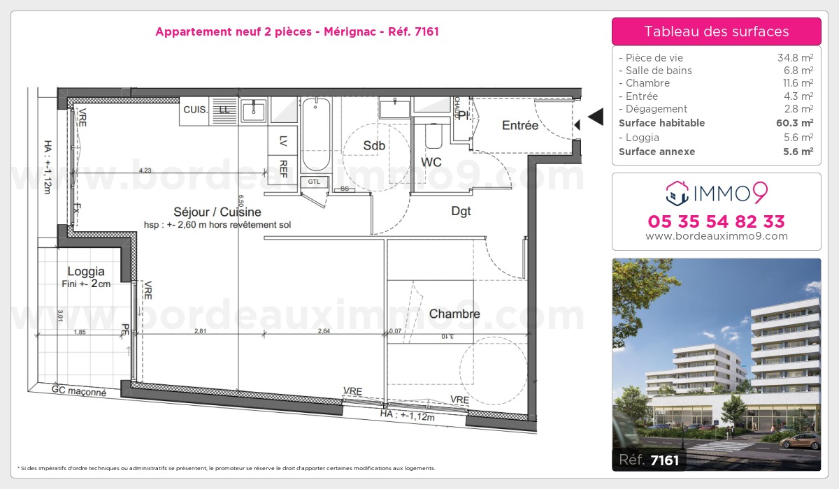 Plan et surfaces, Programme neuf Mérignac Référence n° 7161