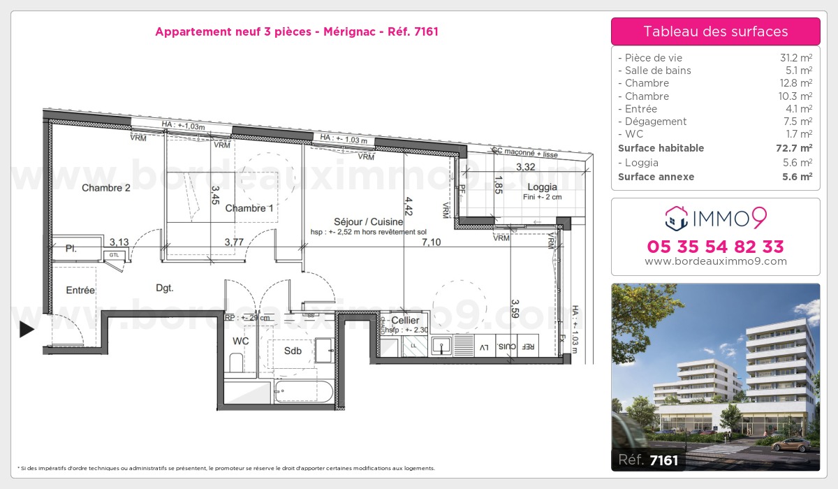 Plan et surfaces, Programme neuf Mérignac Référence n° 7161