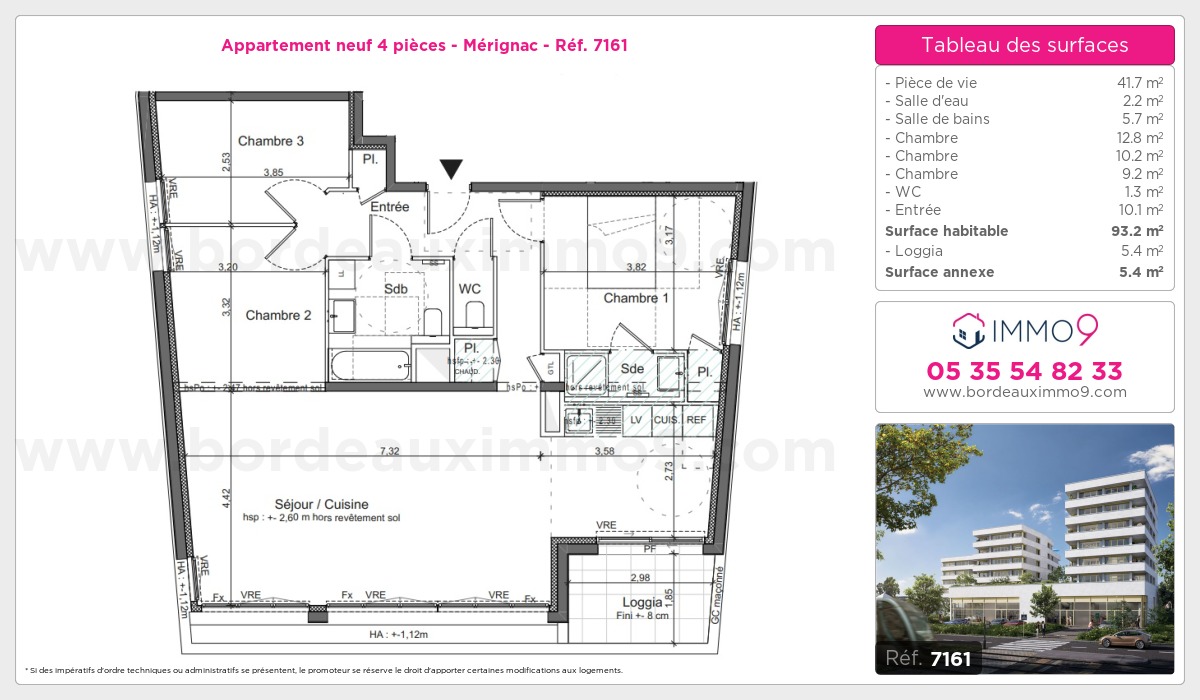 Plan et surfaces, Programme neuf Mérignac Référence n° 7161