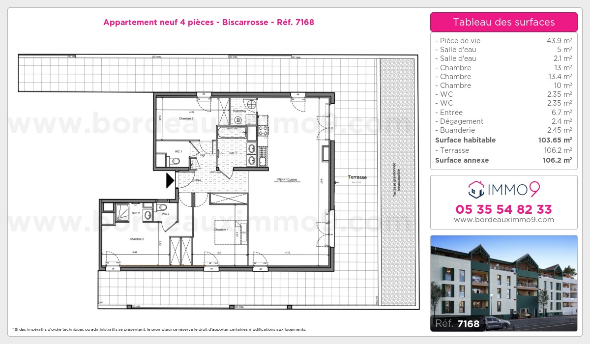 Plan et surfaces, Programme neuf Biscarrosse Référence n° 7168