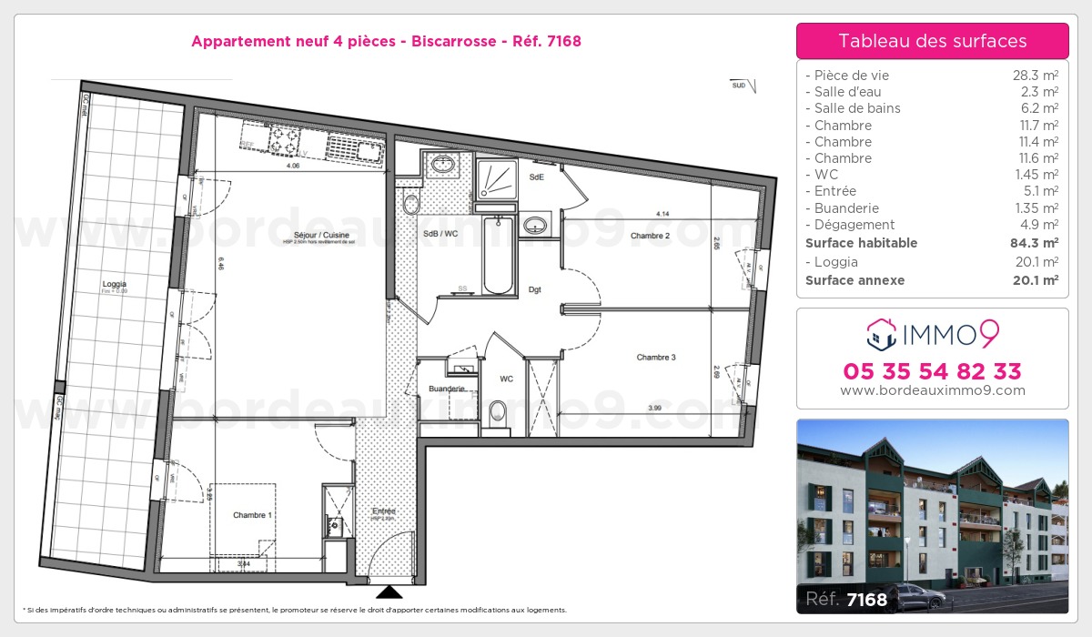 Plan et surfaces, Programme neuf Biscarrosse Référence n° 7168