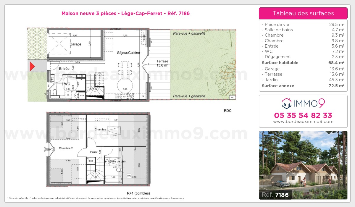 Plan et surfaces, Programme neuf Lège-Cap-Ferret Référence n° 7186