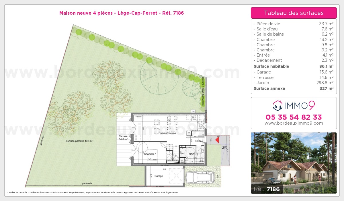 Plan et surfaces, Programme neuf Lège-Cap-Ferret Référence n° 7186