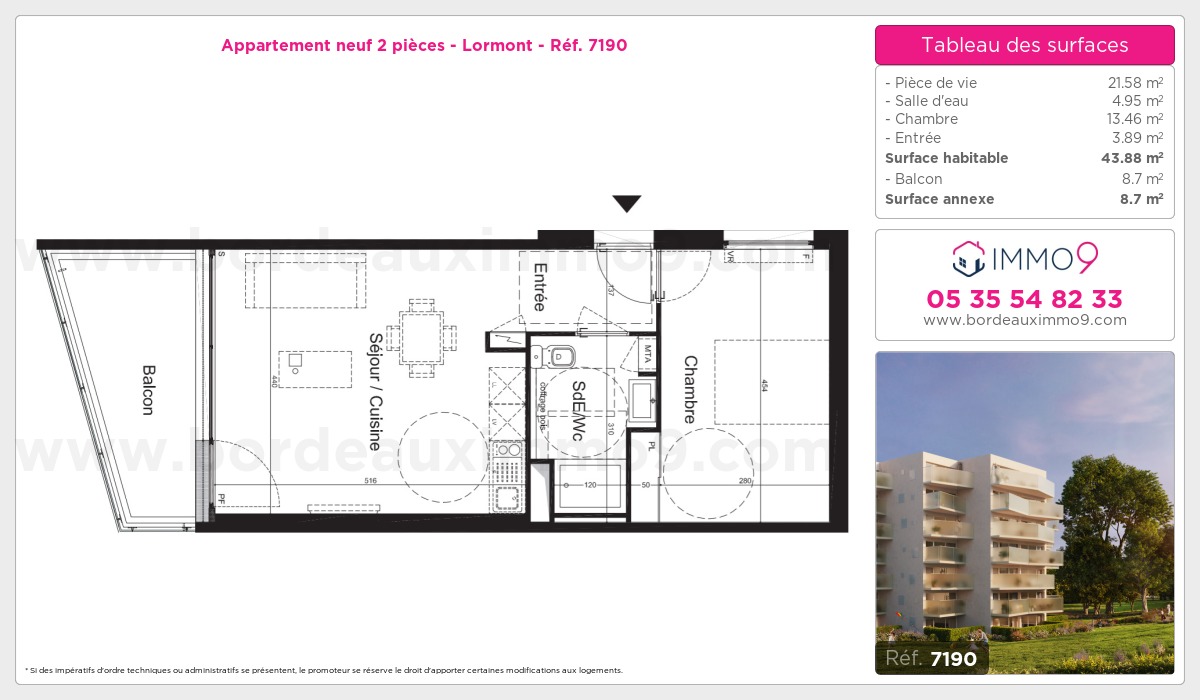 Plan et surfaces, Programme neuf Lormont Référence n° 7190