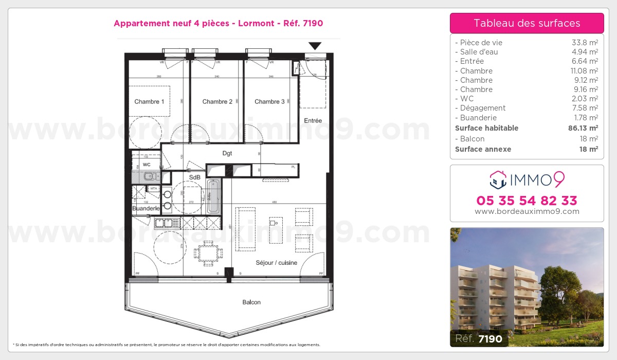 Plan et surfaces, Programme neuf Lormont Référence n° 7190