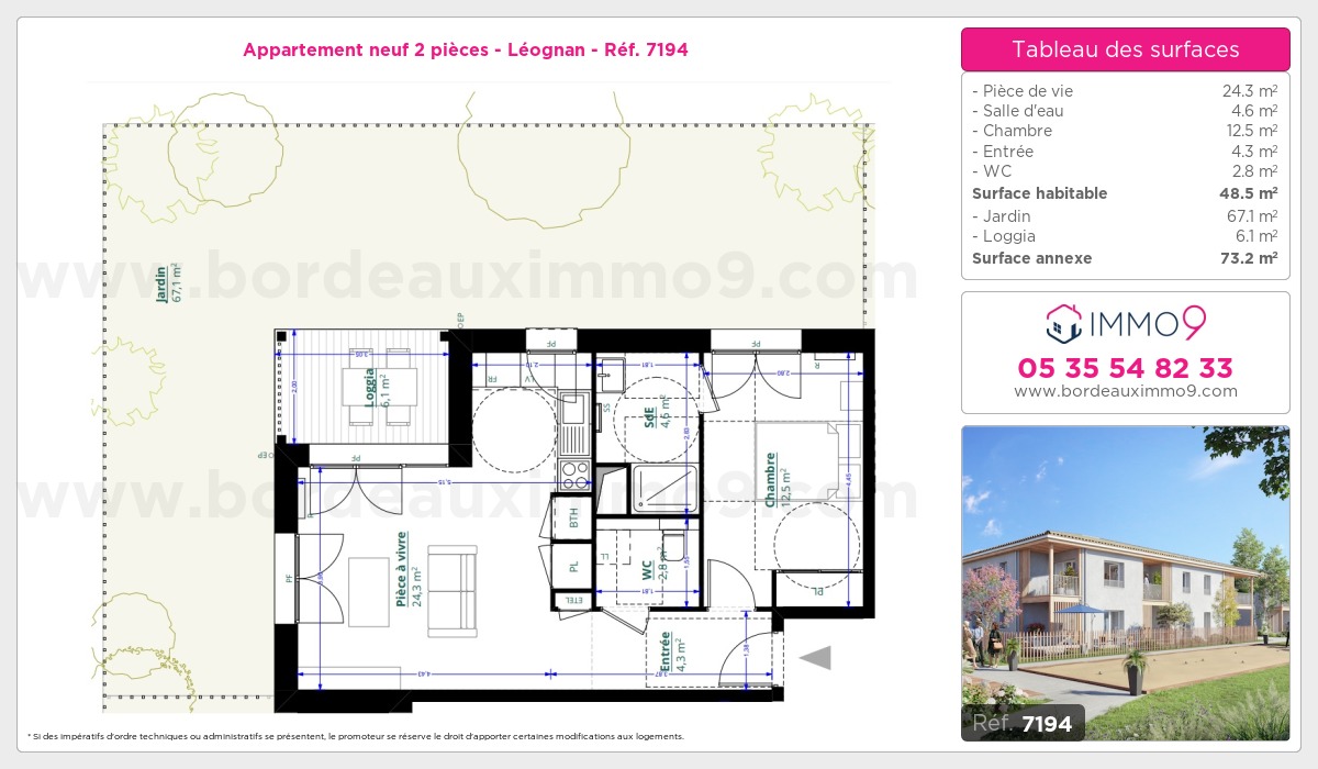 Plan et surfaces, Programme neuf Léognan Référence n° 7194