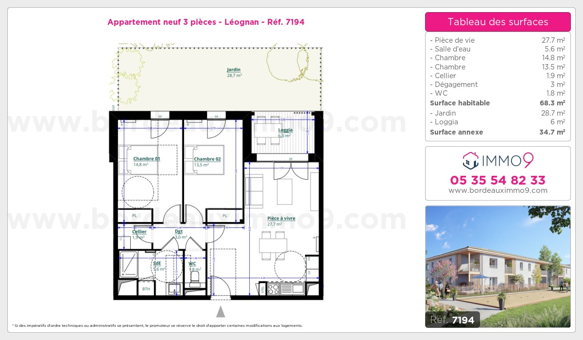 Plan et surfaces, Programme neuf Léognan Référence n° 7194