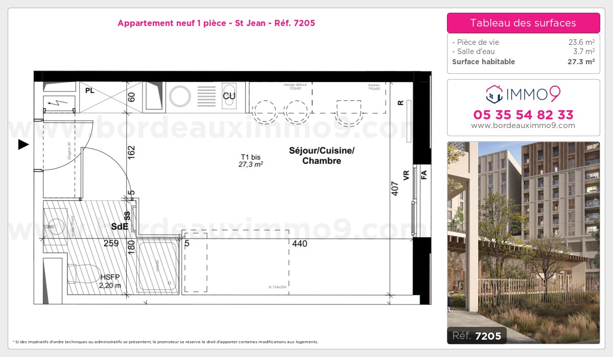 Plan et surfaces, Programme neuf Bordeaux : St Jean Référence n° 7205