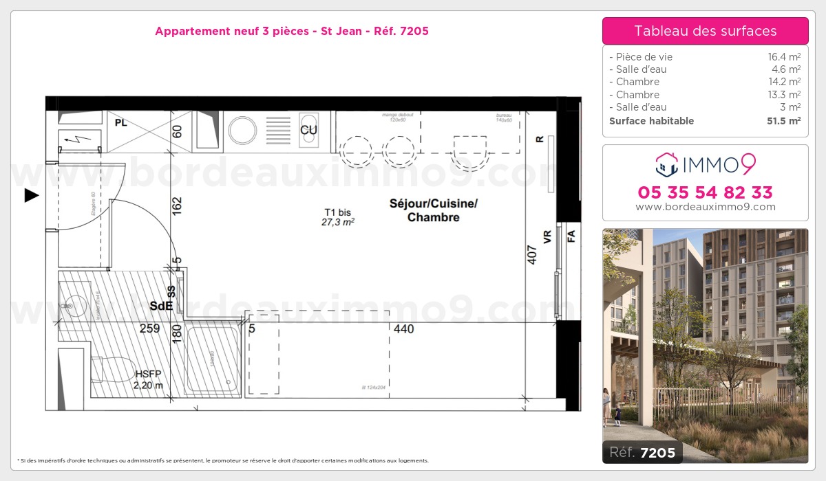 Plan et surfaces, Programme neuf Bordeaux : St Jean Référence n° 7205