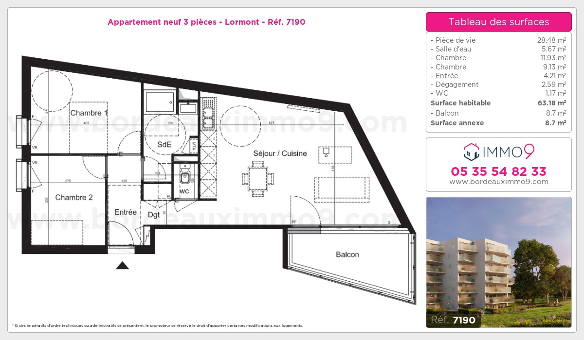 Plan et surfaces, Programme neuf Lormont Référence n° 7190