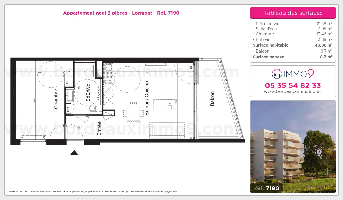 Plan et surfaces, Programme neuf Lormont Référence n° 7190