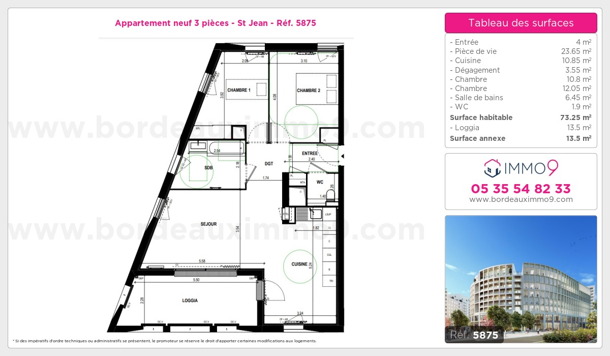 Plan et surfaces, Programme neuf Bordeaux : St Jean Référence n° 5875