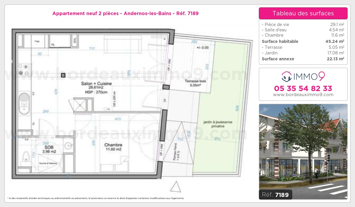 Plan et surfaces, Programme neuf Andernos-les-Bains Référence n° 7189