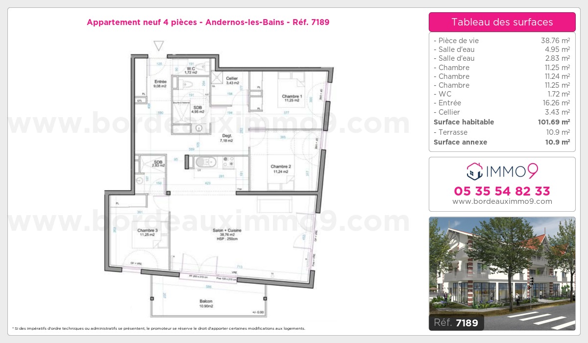 Plan et surfaces, Programme neuf Andernos-les-Bains Référence n° 7189