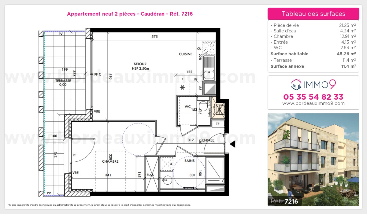 Plan et surfaces, Programme neuf Bordeaux : Caudéran Référence n° 7216