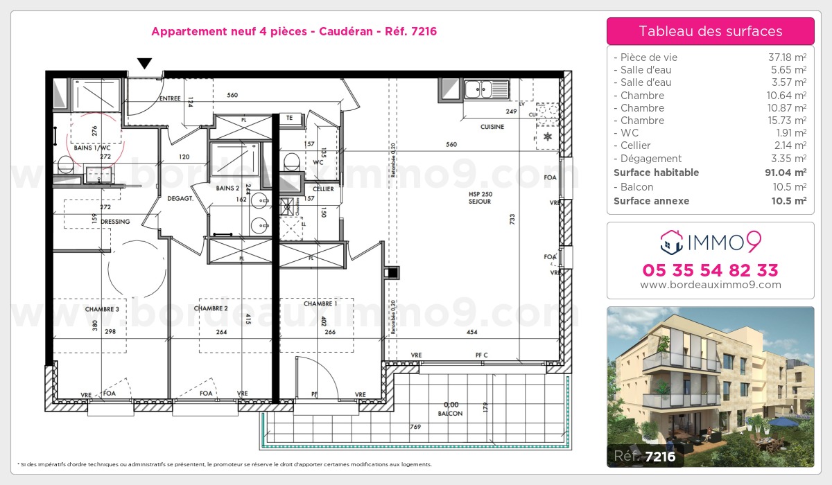 Plan et surfaces, Programme neuf Bordeaux : Caudéran Référence n° 7216