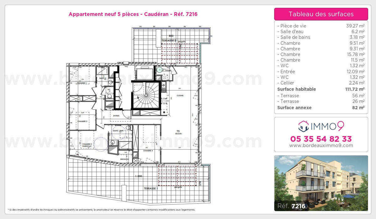 Plan et surfaces, Programme neuf Bordeaux : Caudéran Référence n° 7216