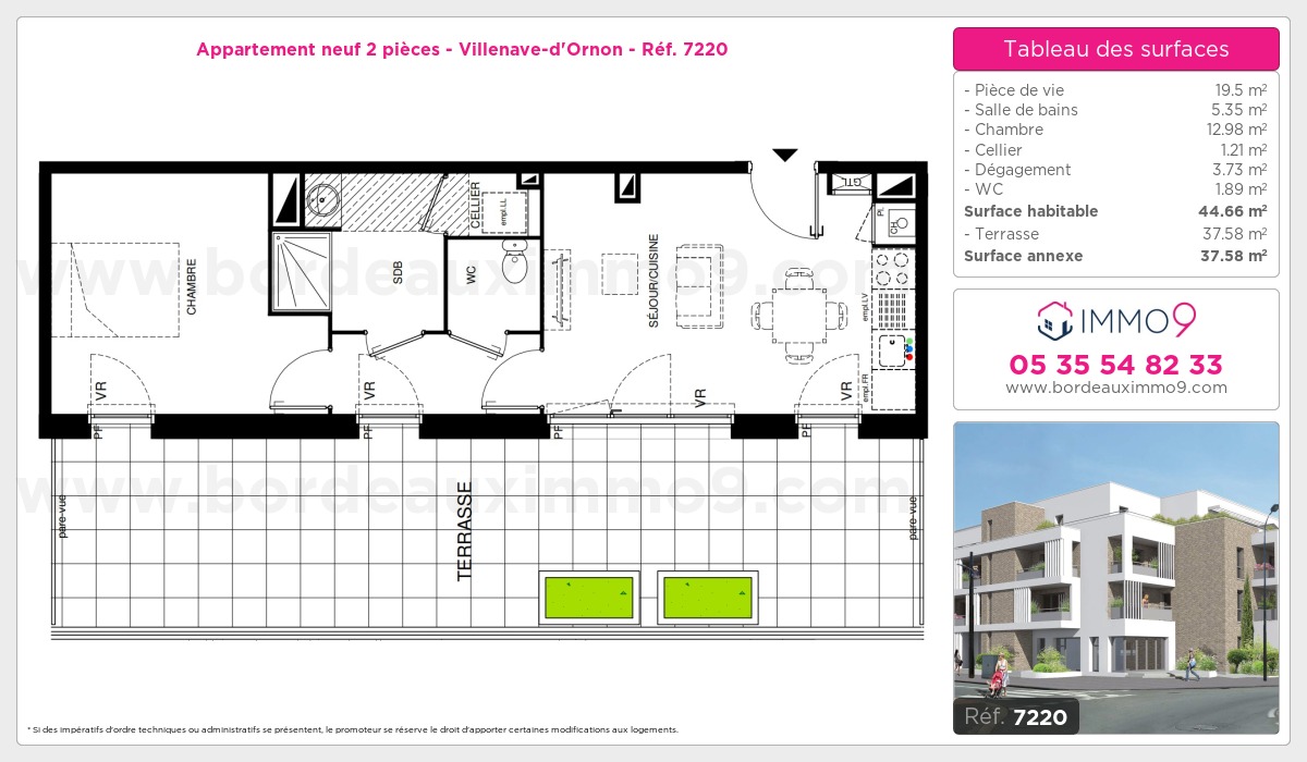 Plan et surfaces, Programme neuf Villenave-d'Ornon Référence n° 7220