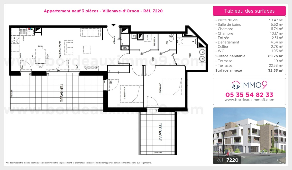 Plan et surfaces, Programme neuf Villenave-d'Ornon Référence n° 7220