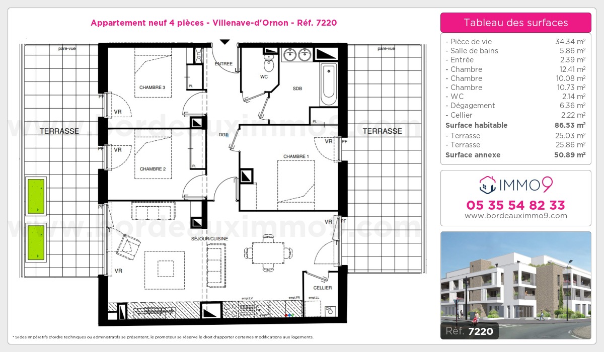 Plan et surfaces, Programme neuf Villenave-d'Ornon Référence n° 7220