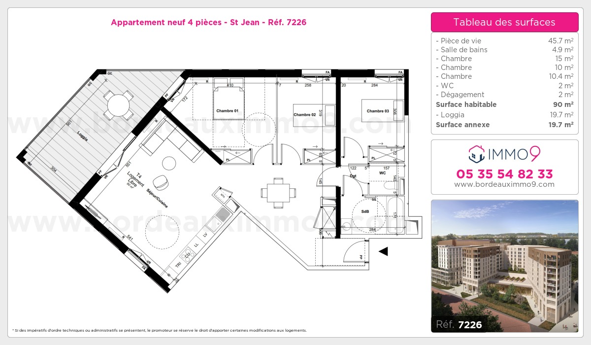 Plan et surfaces, Programme neuf Bordeaux : St Jean Référence n° 7226