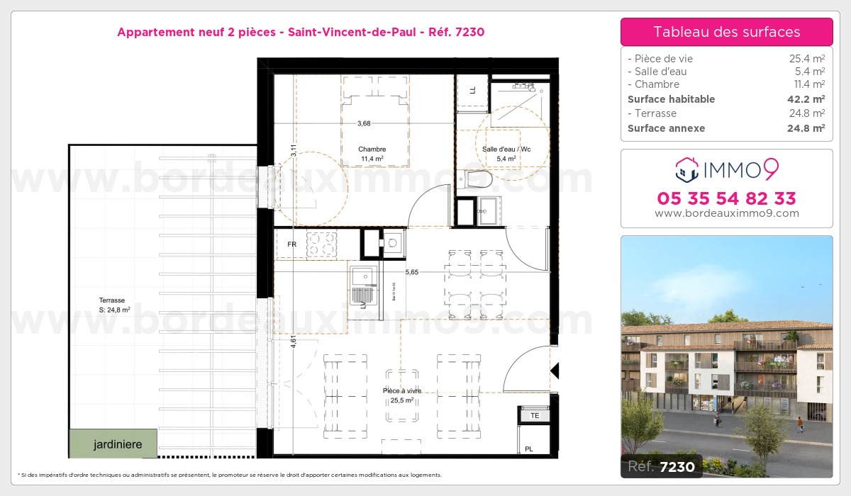 Plan et surfaces, Programme neuf Saint-Vincent-de-Paul Référence n° 7230