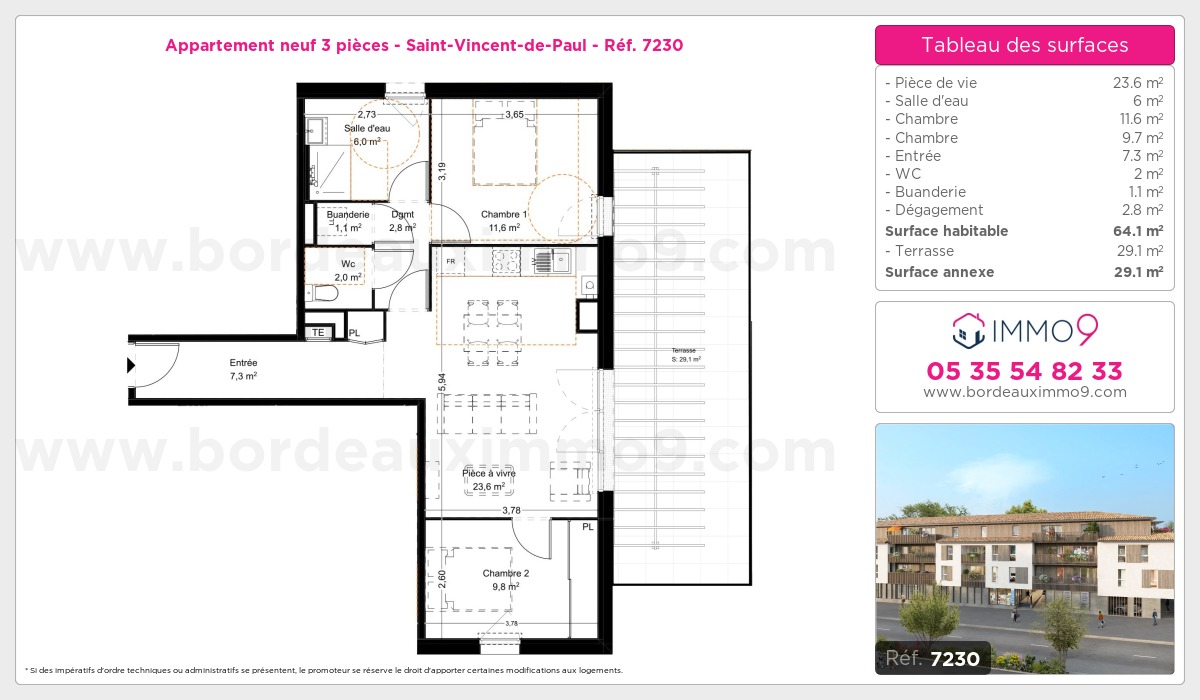 Plan et surfaces, Programme neuf Saint-Vincent-de-Paul Référence n° 7230