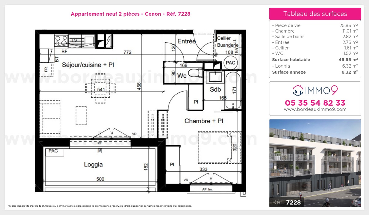 Plan et surfaces, Programme neuf Cenon Référence n° 7228