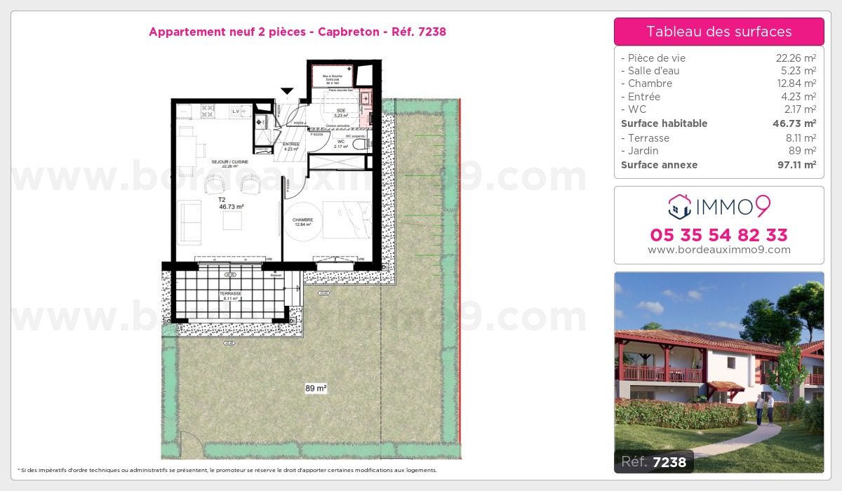 Plan et surfaces, Programme neuf Capbreton Référence n° 7238