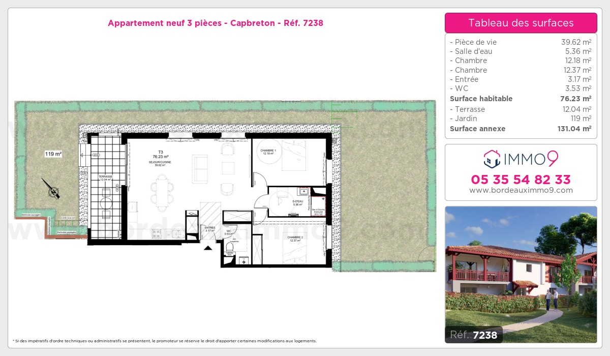 Plan et surfaces, Programme neuf Capbreton Référence n° 7238