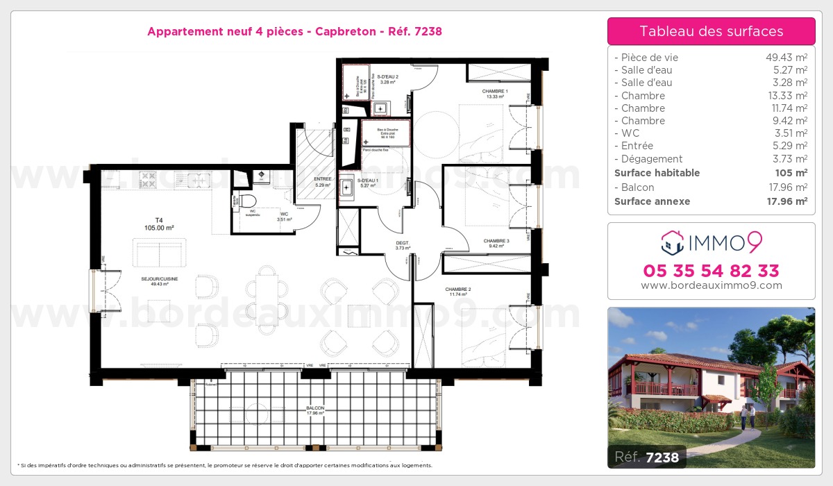 Plan et surfaces, Programme neuf Capbreton Référence n° 7238