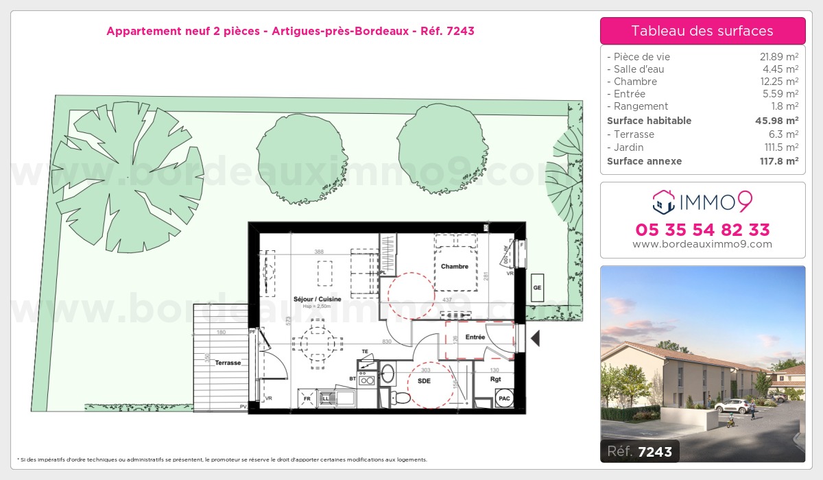 Plan et surfaces, Programme neuf Artigues-près-Bordeaux Référence n° 7243