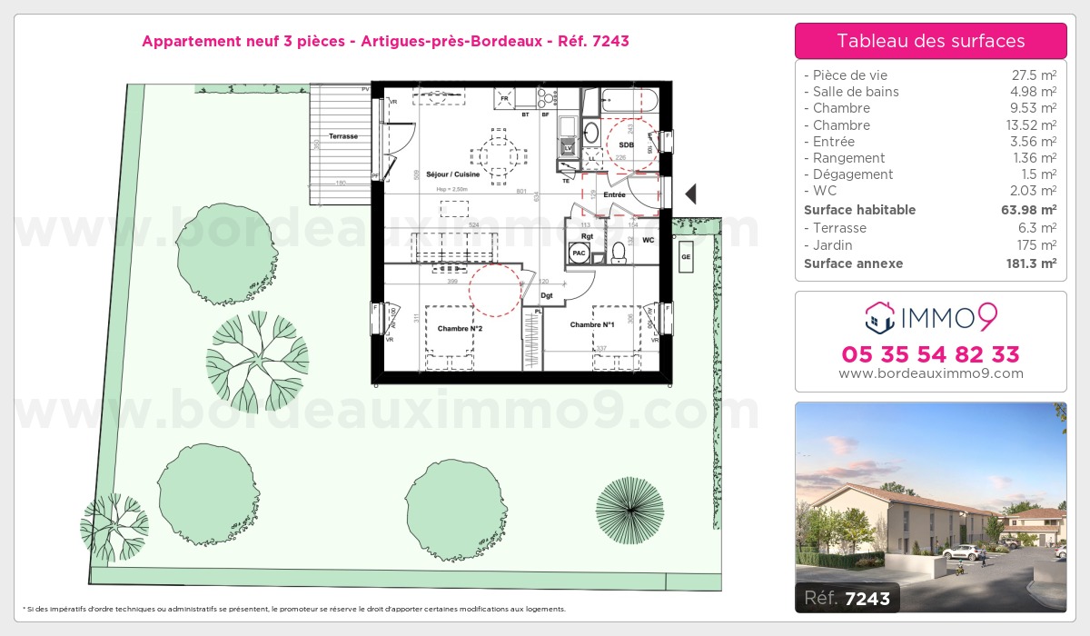 Plan et surfaces, Programme neuf Artigues-près-Bordeaux Référence n° 7243