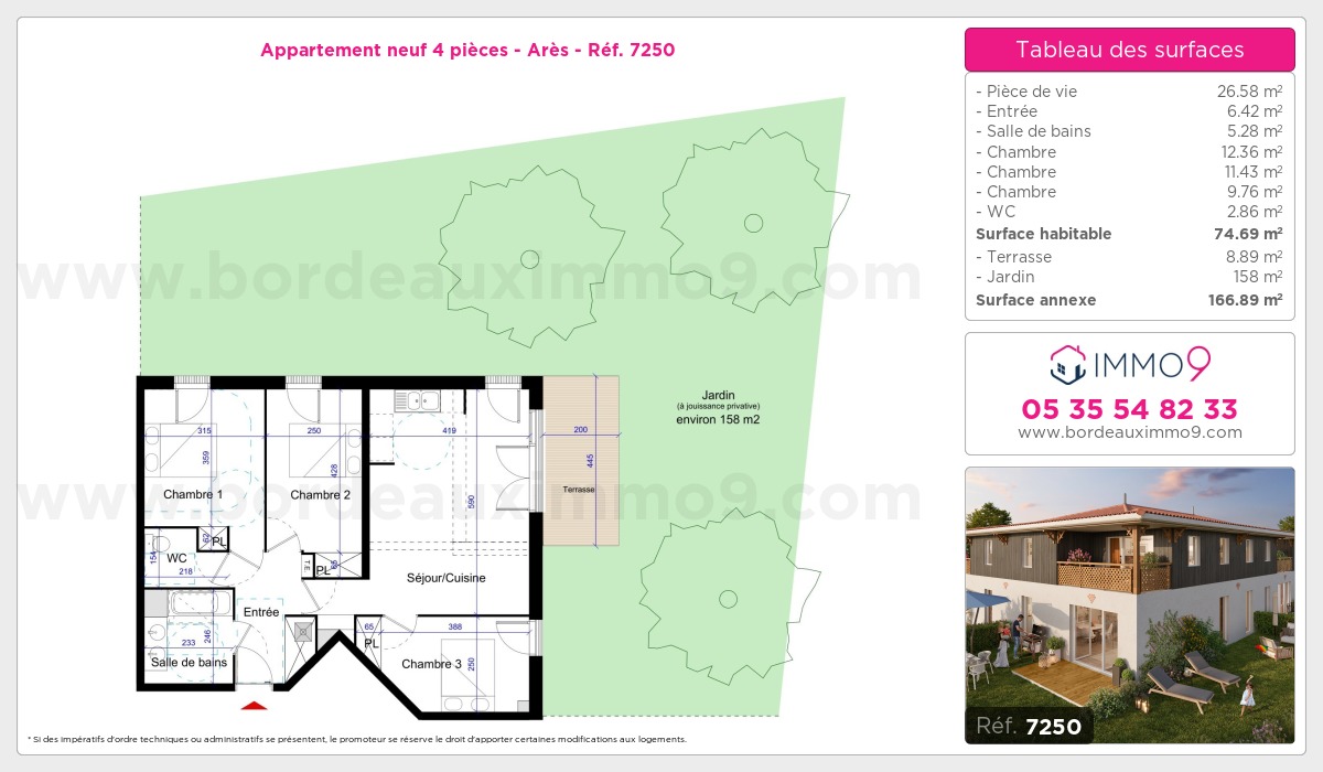 Plan et surfaces, Programme neuf Arès Référence n° 7250