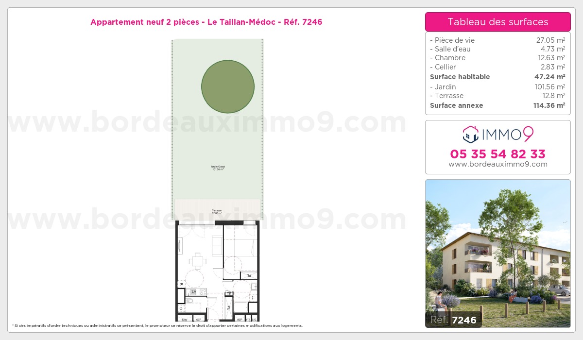 Plan et surfaces, Programme neuf Taillan-Médoc Référence n° 7246