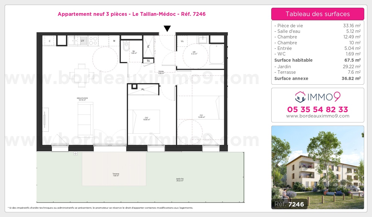 Plan et surfaces, Programme neuf Taillan-Médoc Référence n° 7246