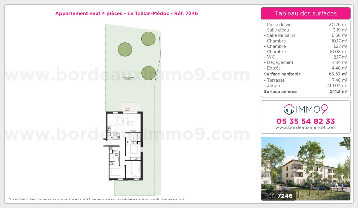 Plan et surfaces, Programme neuf Taillan-Médoc Référence n° 7246