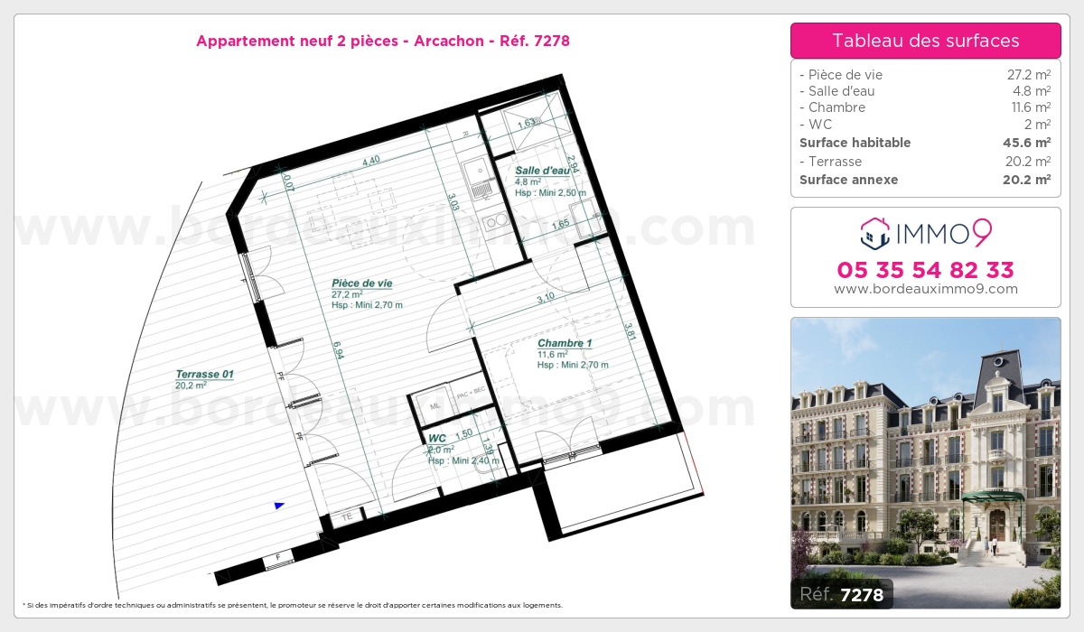 Plan et surfaces, Programme neuf Arcachon Référence n° 7278