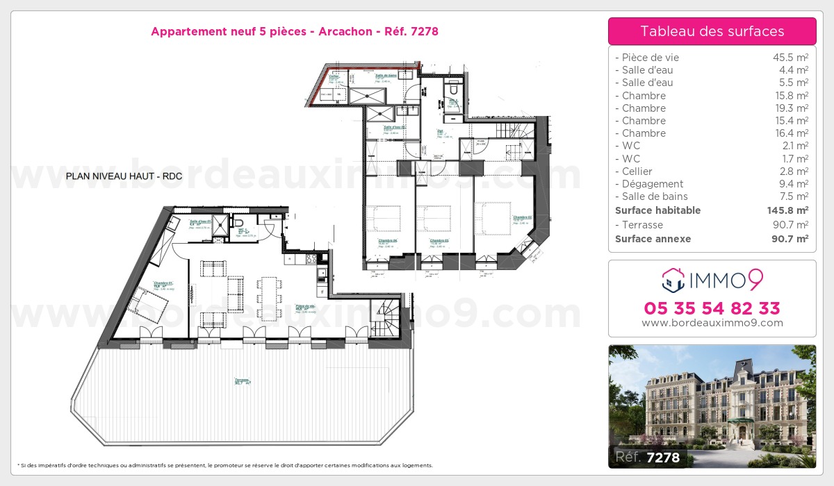 Plan et surfaces, Programme neuf Arcachon Référence n° 7278