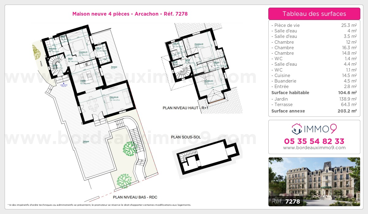 Plan et surfaces, Programme neuf Arcachon Référence n° 7278