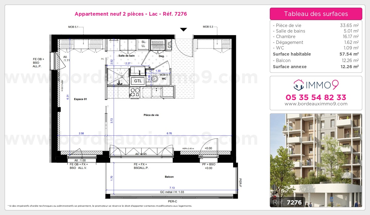 Plan et surfaces, Programme neuf Bordeaux : Lac Référence n° 7276