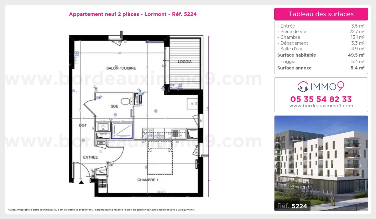 Plan et surfaces, Programme neuf Lormont Référence n° 5224