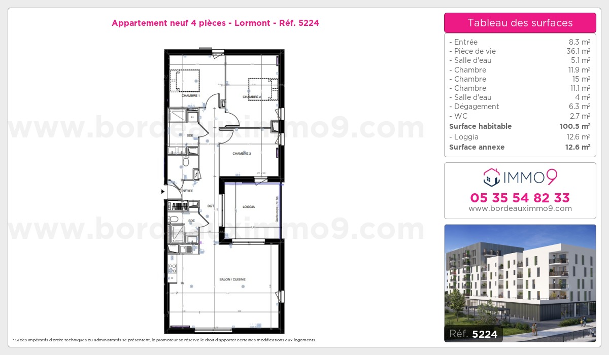 Plan et surfaces, Programme neuf Lormont Référence n° 5224